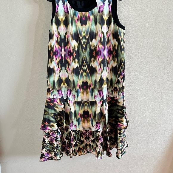 ICB New York Silk Short Sleeve Mini Multicolored Abstract Dress Lined  Size 2 - Picture 9 of 12